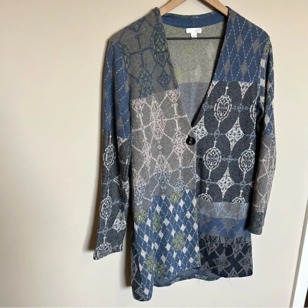J.Jill Printed Long Line Wool Blend Cardigan - Picture 2 of 9
